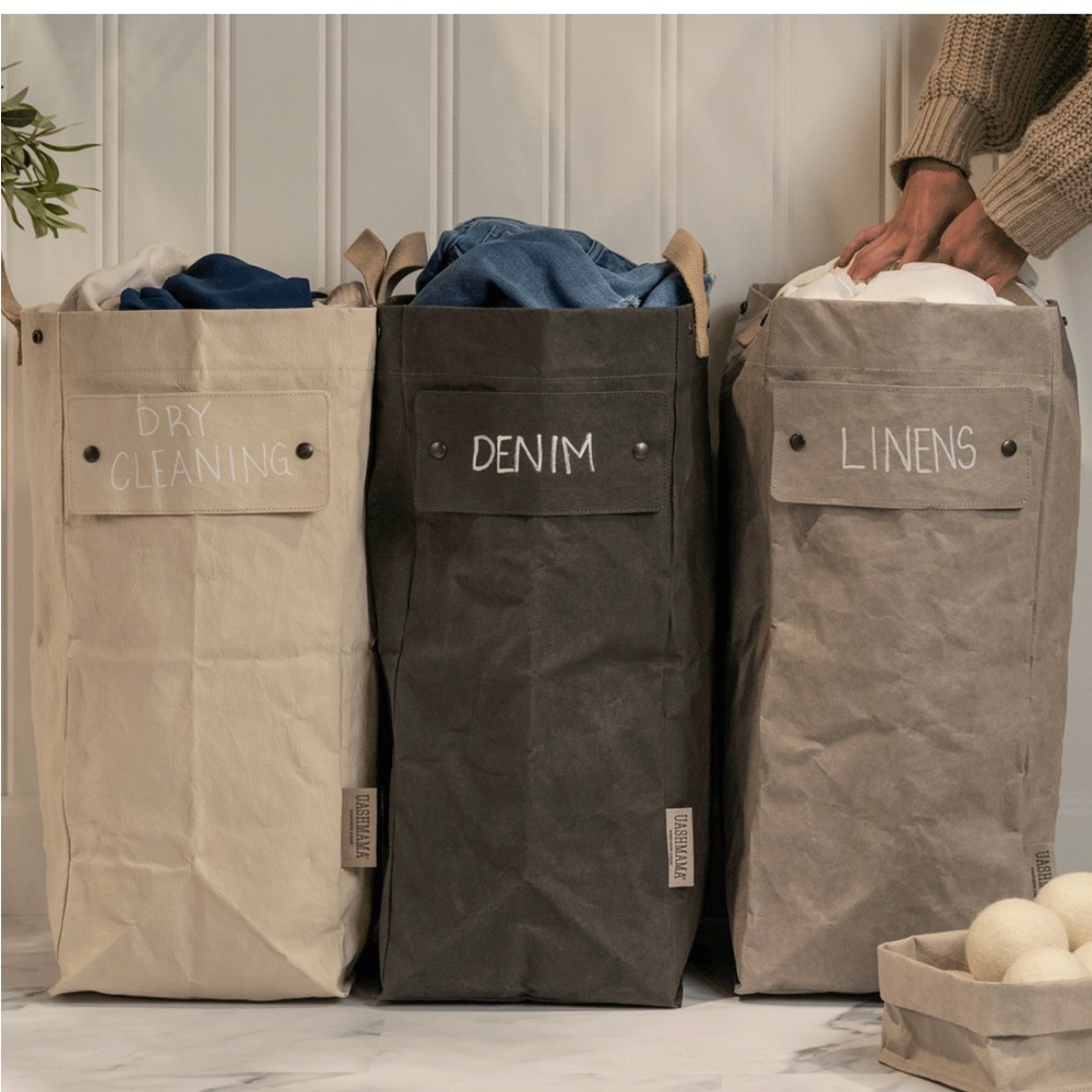 Uashmama Laundry Bags hamper (3) - Cream, olive green, blue